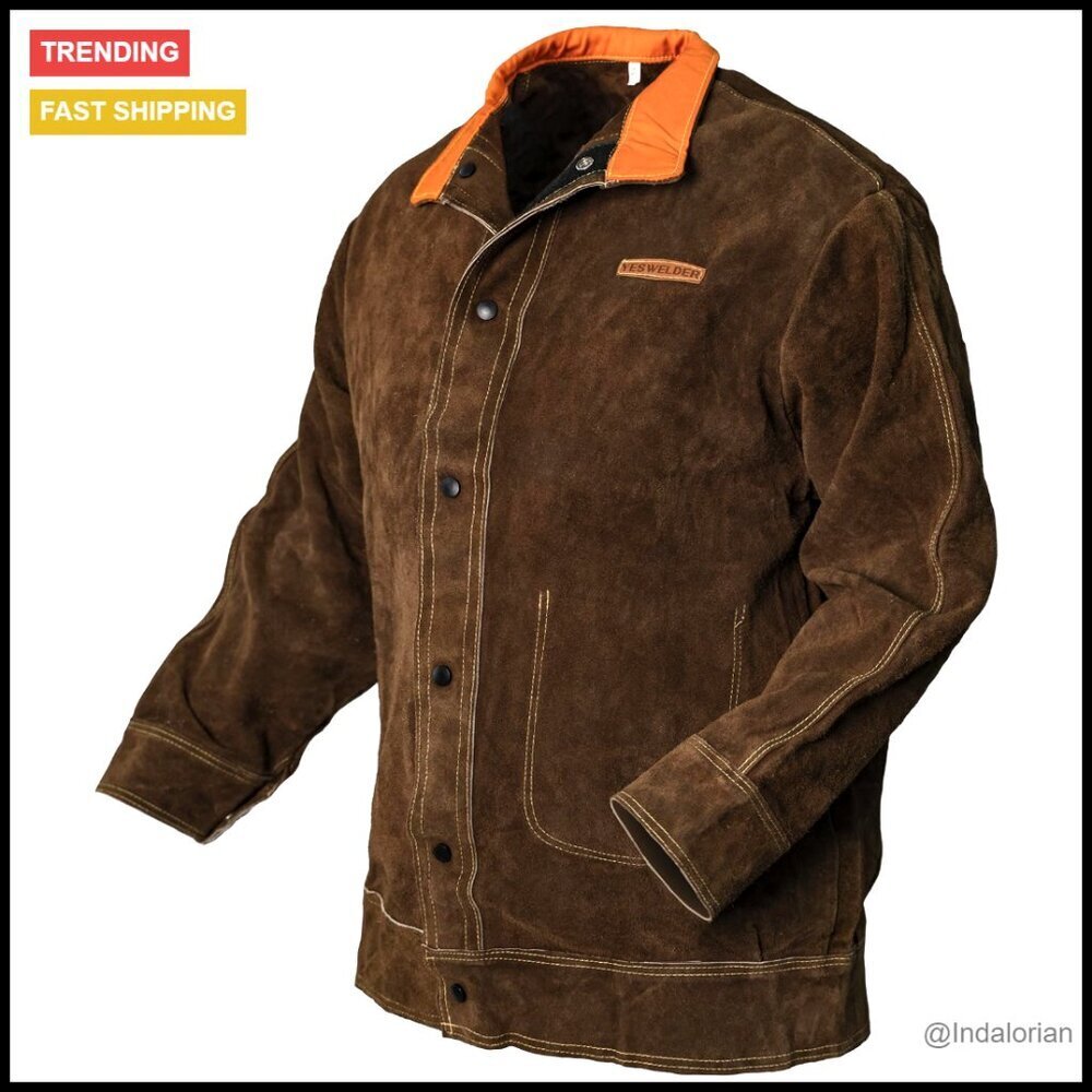 Heavy Duty Leather Welding Jacket Flame Resistant Safety Coat